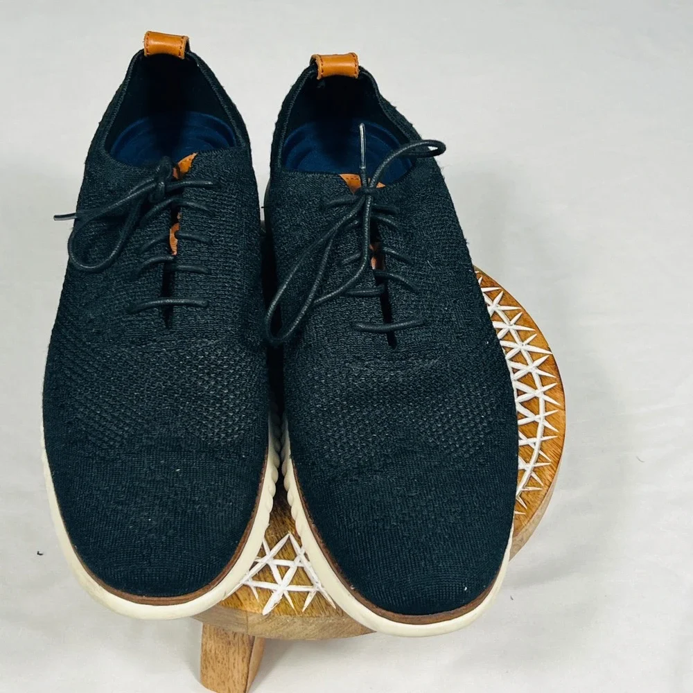 Cole Haan Zerogrand Stitchlite Oxford Mens 10.5 Black Knit Wingtip Shoes C27568‎